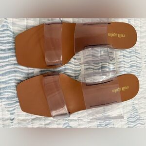 Cult Gaia -  Clear Strap Tan Slide Sandals - with adorable ball heel Women